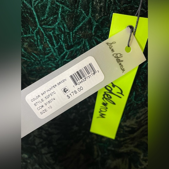Sam Edelman Crushed Velvet Dress in HUNTER GREEN Slit Sleeves - Picture 5 of 9